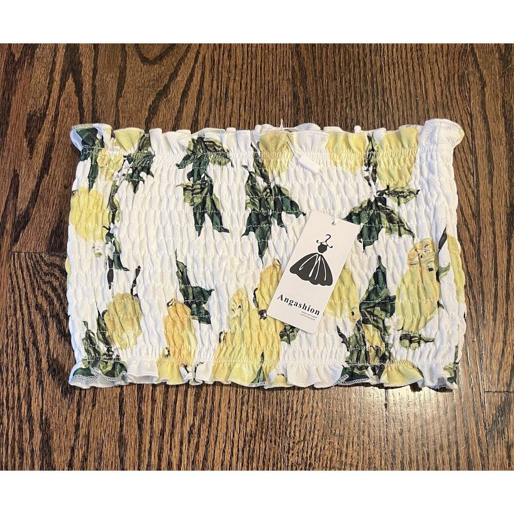 Angashion strapless tube top lemon print size M NWT